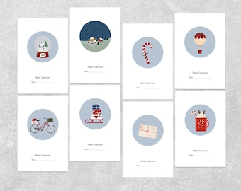 Set of 8 Printable Christmas Cards, Digital Download, Holiday Postcards in 5 languages: English, Portuguese, Spanish, French and German