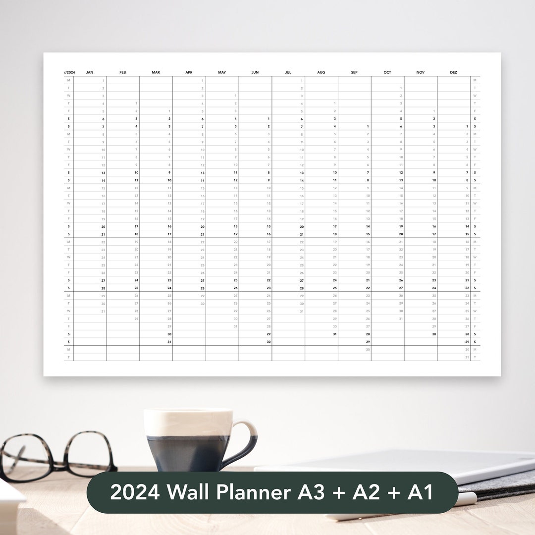A3 A2 A1 Wall Planner Bundle 2024 Wall Planner Minimal Yearly Calendar ...