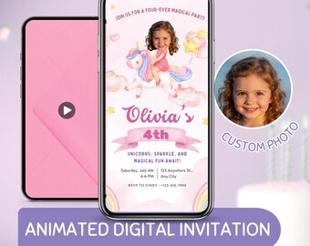 Unicorn Birthday Invitation Magical Pastel Rainbow Princess Party Whimsical Fairytale Canva Template Digital Invitation
