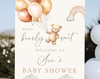 We Can Bearly Wait Baby Shower Welcome Sign, Gender Neutral Watercolor Bear Baby Shower Sign Boho Teddy Bear Baby Shower Editable Digital