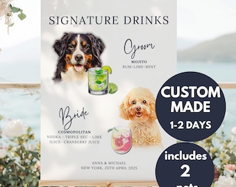 Custom Dog Signature Drinks Sign, 2 Pets Signature Drink Sign, Cat Signature Drink Sign, Pet Drink Sign, Dog Drink Sign, Dog Signature Sign