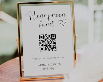 Modern Honeymoon Fund Sign with QR Code Template, Venmo QR Code Sign, Payment Sign, Wedding Signage, Instant Download, Canva Printable