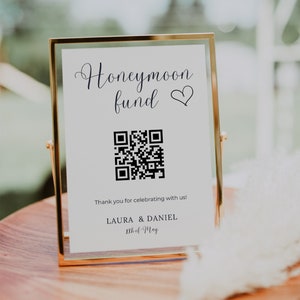 Modernes Honeymoon Fund Schild mit QR-Code-Vorlage, Venmo QR-Code Schild, Scan To Pay Schild, modernes Hochzeitsschild, Printable, LAURA