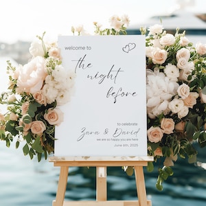 Elegant Wedding Rehearsal Dinner Sign, One Day Away Sign, The Night Before Sign, Wedding Welcome Sign, Wedding Signage, Printable - ZARA