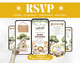 Editable Safari Baby Shower Evite – Digital Jungle Invite with Clickable RSVP Page – Wild One Party Text Invite Smartphone Invite