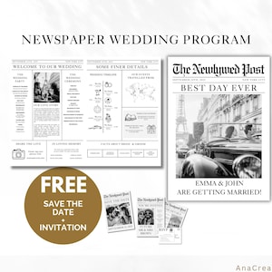 Custom Wedding Newspaper Template, Newspaper Wedding Program Template Foldable, Editable Newspaper Program, Folded Newspaper Canva, Marriage