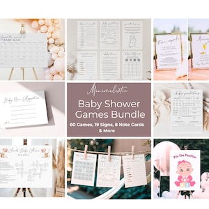 Baby Shower Game Bundle, Minimalist Baby Shower Games, Modern Baby Shower Games Pack, 60 Games, Fully Editable Download