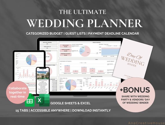 Wedding Planner Spreadsheet Wedding Budget Tracker Wedding Timeline Checklist Guest List Tracker Wedding Itinerary Excel Googlesheet
