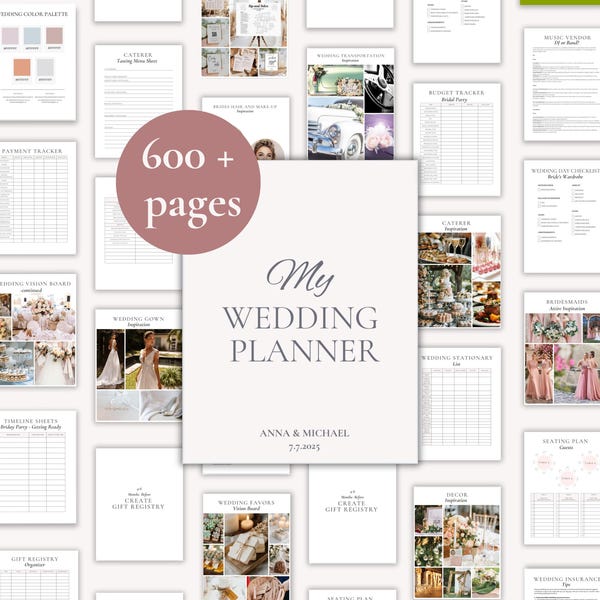 600 Page Canva Wedding Planner Template Bundle, Wedding Checklist, Engagement Party Binder,  Wedding Itinerary, Wedding Day Binder