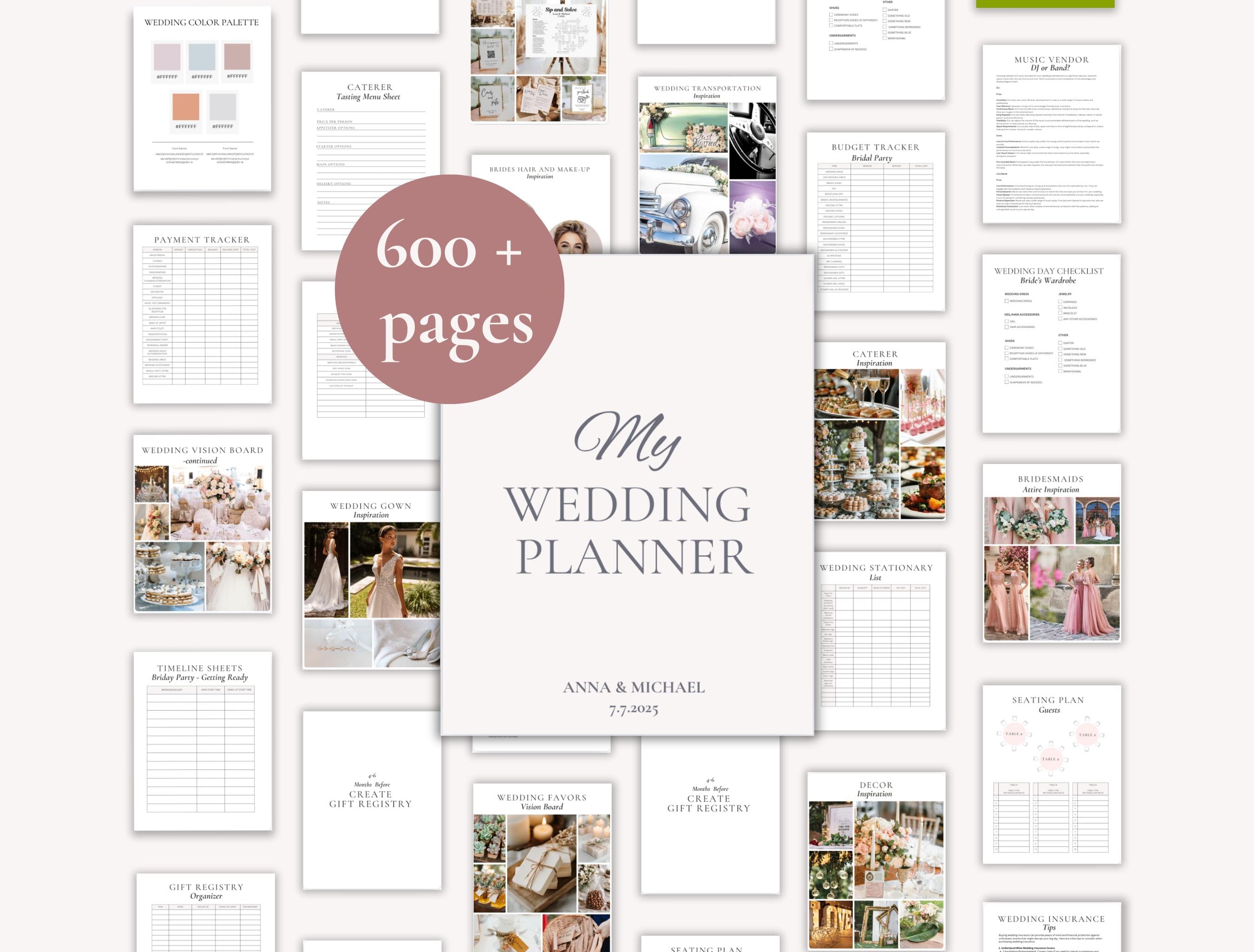 600 Page Canva Wedding Planner Template Bundle, Wedding Checklist, Engagement Party Binder,  Wedding Itinerary, Wedding Day Binder