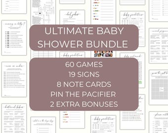 Minimalist Baby Shower Game Bundle PRINTABLE, Editable Game Bundle, Baby Shower Trivia, True or False, Would Mommy Rather, Baby Predictions