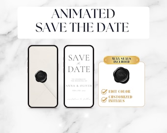 Elegante invito animato Save the Date, invito video con apertura busta, modello di invito elettronico per matrimonio modificabile per coppie moderne