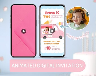 Editable Two Sweet Invitation, 2nd Birthday Girl Invite, Candy & Dessert Toddler Birthday Party Invite with Photo