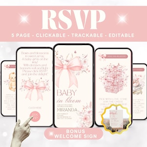 Pink Bow Baby Shower Invitation Coquette Baby Girl Watercolor Pink Bow Girl Baby Shower Digital Invitation Pink Bow Evite & Welcome Sign