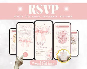 Pink Bow Baby Shower Invitation Coquette Baby Girl Watercolor Pink Bow Girl Baby Shower Digital Invitation Pink Bow Evite & Welcome Sign