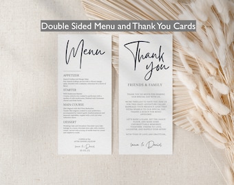 Dankeschön-Hochzeits-Tischkarte, Dankeschön-Notizen für Hochzeitsfeiern, Hochzeitsmenü und Dankeschön-Karten, Canva Template Printable, LAURA