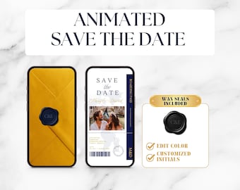 Elegant Boarding Pass Save the Date, Digital Canva Template, Editable Destination Wedding E-Invite for Modern Couples
