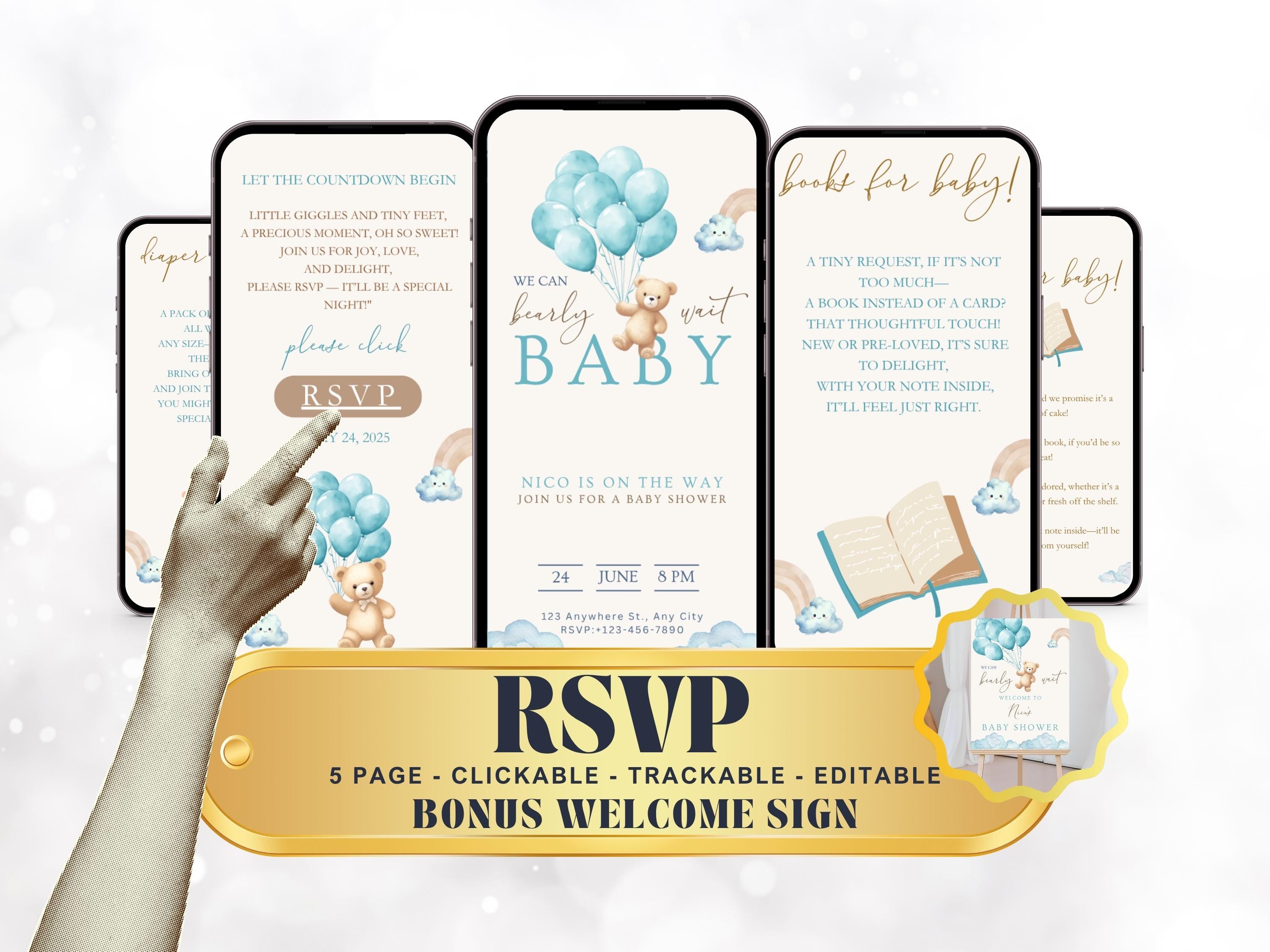 Blue Boy Teddy Bear Baby Shower Invitation Digital Invite With Online RSVP  Page RSVP Tracker Baby Shower Evite We Can Bearly Wait - Etsy, image size:3000x2250