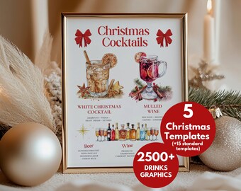Christmas Party Signature Drink Sign, Holiday Drinks Sign, Christmas Bourbon, Holiday Bar Menu, Advent Bar Menu, Signature Cocktail Sign NYE