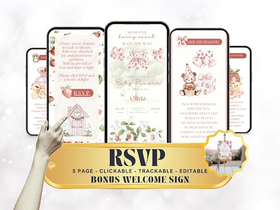 Berry first baby strawberry shower strawberry invite strawberry baby berry sweet berry invitation girl baby shower digital invitation evite