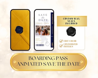 Beach Theme Save the Date, Boarding Pass Wedding Invitation, Editable Digital Canva Template for Destination Weddings