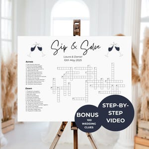 Custom Wedding Crossword Giant Crossword Sign Large Crossword Sip and Solve Game Sip and Solve Puzzle Editable Crossword Template