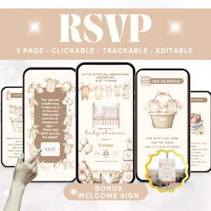 Gender Neutral Baby Clothesline Shower Invite – Digital Unisex Baby Shower Invitation + Raffle, Books for Baby & Welcome Sign