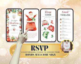 Digital Christmas Party Invitation with Digital RSVP and Google Form for Secret Santa, Holiday Party Invitation, Phone Text Email Evite