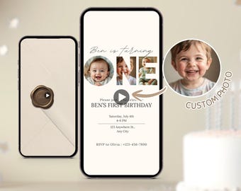 Baby 1st Birthday Invitation First Year Milestone Invite, Editable ONE Digital Birthday Template