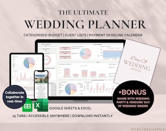 Wedding Planning Spreadsheet Google Sheet Budget Spreadsheet Guest List Excel Wedding Checklist Wedding Organizer Wedding Planner