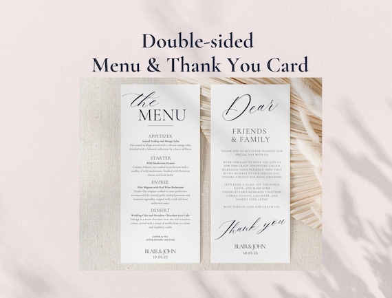Thank You Wedding Place Card, Wedding Reception Thank You Notes, Wedding Menu and Thank you Cards, Canva Template Printable, BLAIR
