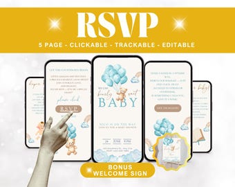 Blue Boy Teddy Bear Baby Shower Invitation Digital Invite With Online RSVP Page RSVP Tracker Baby Shower Evite We Can Bearly Wait