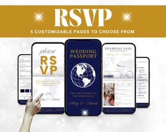 Minimalistic Passport Wedding Invitation, 5 Page Editable Canva Template, Online RSVP Destination, Wedding Passport Invite
