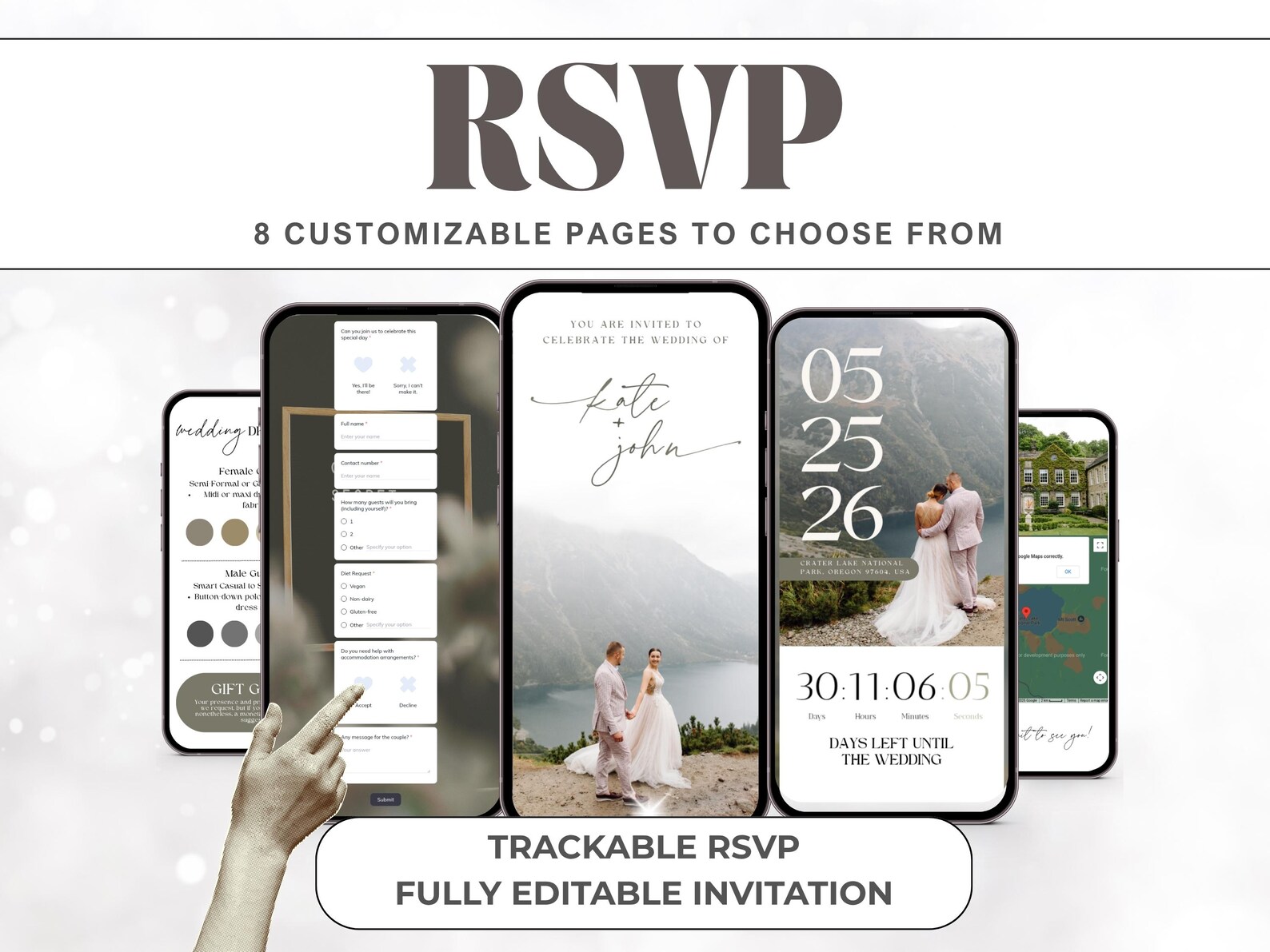 Simple Digital Wedding Invitation Template, Clickable RSVP Form ...