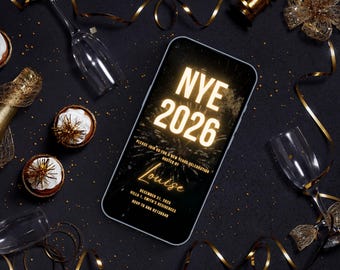 Editable New Year Invitation 2026, NYE 2026 Invitation, Animated New Years Party Invitation Video, NYE Party Ideas, New Years Party