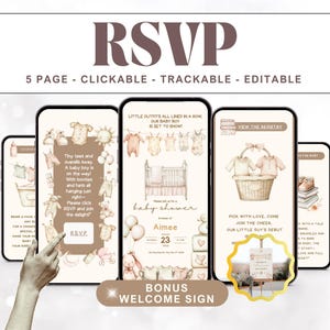 Unisex Baby Shower Invite Bundle – Digital Clothesline Baby Invitation + Diaper Raffle, Books for Baby & Bonus Gender Neutral Welcome Sign
