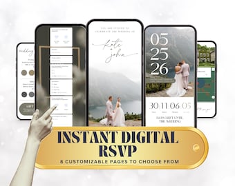 Invito di nozze animato modificabile, design moderno minimalista, modello di matrimonio RSVP digitale, conto alla rovescia e itinerario di nozze