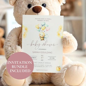 Genderneutrale babyshower uitnodiging, ouders voor bijendouche uitnodigen, luier loterij boeken kaart, honingbij douche, boek verzoekkaart