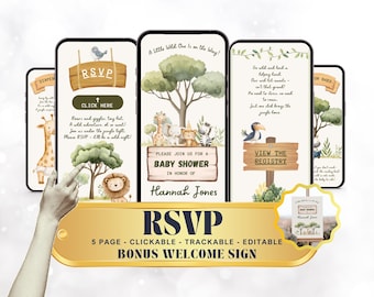 Safari Jungle Baby Shower Digital Invitation Set Jungle Animal Baby Shower Text Gender Neutral, Digital Download Safari Baby Invite