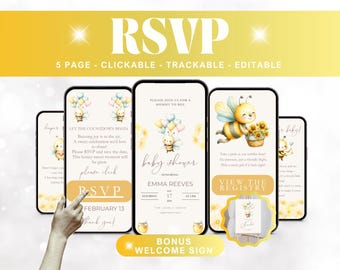 Mama to Bee Baby Shower Invite – Honey Bee Theme Digital Baby Shower Invitation with Online RSVP & Printable Template