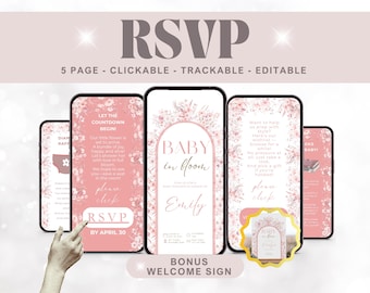 Digital Baby in Bloom Invite for Pink Wildflower Baby Shower – Editable Canva Template with Online RSVP for Modern Floral Events