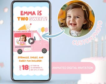 Two Sweet Birthday Invitation, Sweet 2nd Birthday Girl Invite, Editable Toddler Birthday Party Template