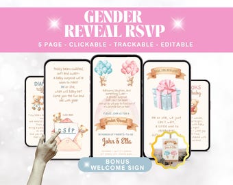 Boho Bear Gender Reveal Invitation: Pink & Blue Baby Shower (Digital Download)