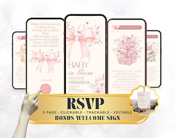 Bow Baby Shower Invitation, Girl Coquette Baby Shower Invite, Bow Girl Baby Shower Invite, Pink Bow Baby Shower Invitation, Baby In Bloom