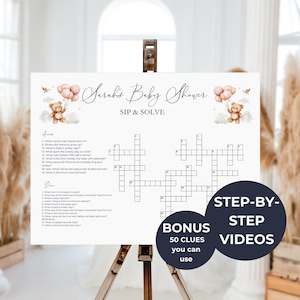 Custom Baby Shower Crossword Template Personalized Fun Baby Shower Games Baby Shower Puzzle Sip Solve Crossword Baby Shower Signs