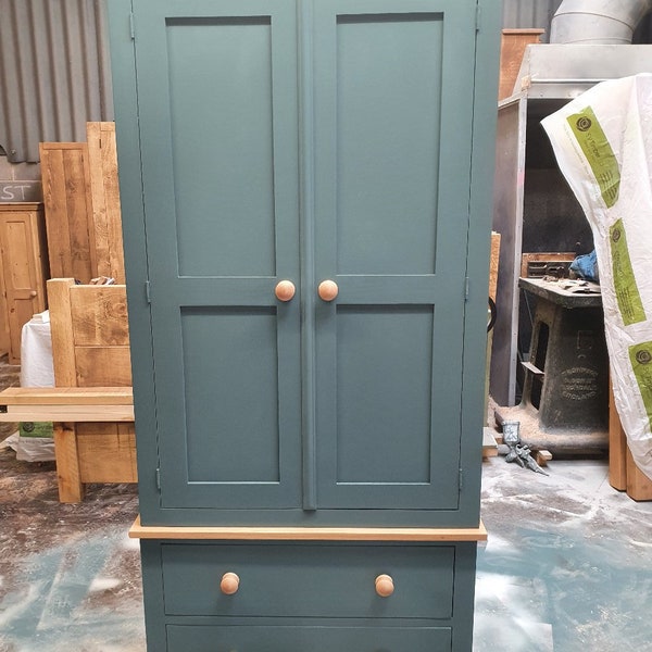 Handmade Painted Kitchen Larder with oak trims, Kitchen storage cupboard, Painted Kitchen pantry cupboard - made to order