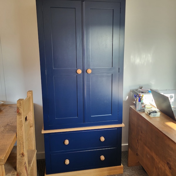 Handmade Painted Kitchen Larder with oak trims, Kitchen storage cupboard, Painted Kitchen pantry cupboard - made to order