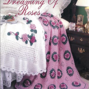 Vintage Crochet Pattern Afghan Blanket Patterns Roses Scanned PDF 1990&#39;s Shabby Chic