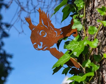 Curious Squirrel Tree Plug | Handmade Corten Steel Garden Decor | Nature Lover's Gift | Rustic Charm | Grandmas Garden Decor | Garden Stakes