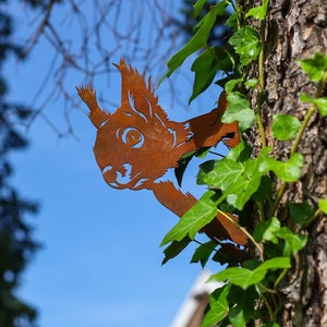 Curious Squirrel Tree Plug Handmade Corten Steel Garden Decor Nature Lover's Gift Rustic Charm Grandmas Garden Decor Garden Stakes image 1